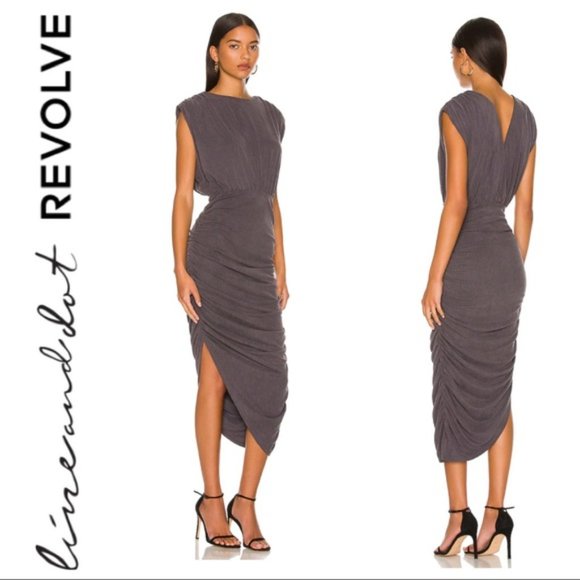 Line & Dot Desiree Ruched Midi Dress - Picture 1 of 8